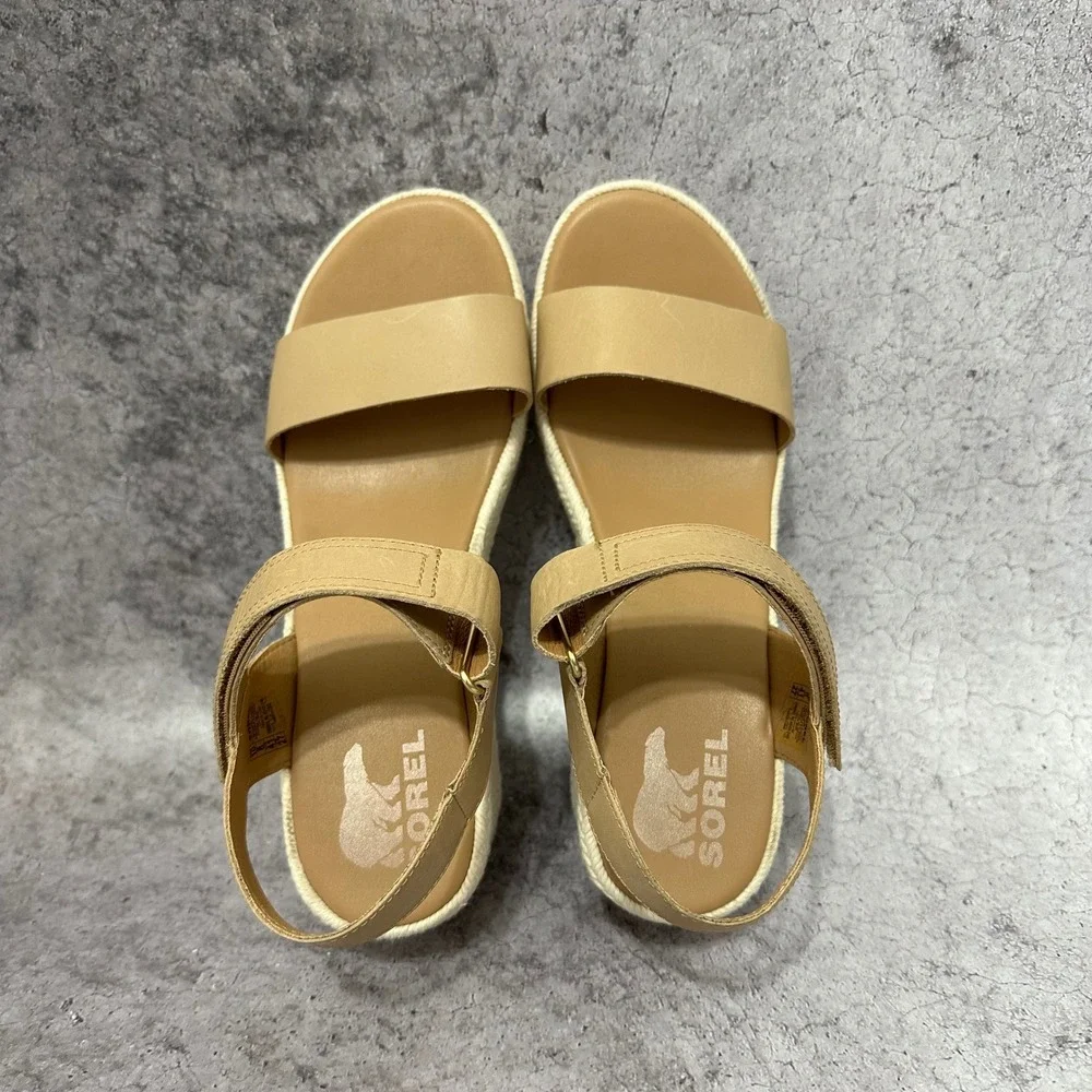 Sorel Cameron Wedge Sandals Womens 10 Tan Espadrille Platform Leather